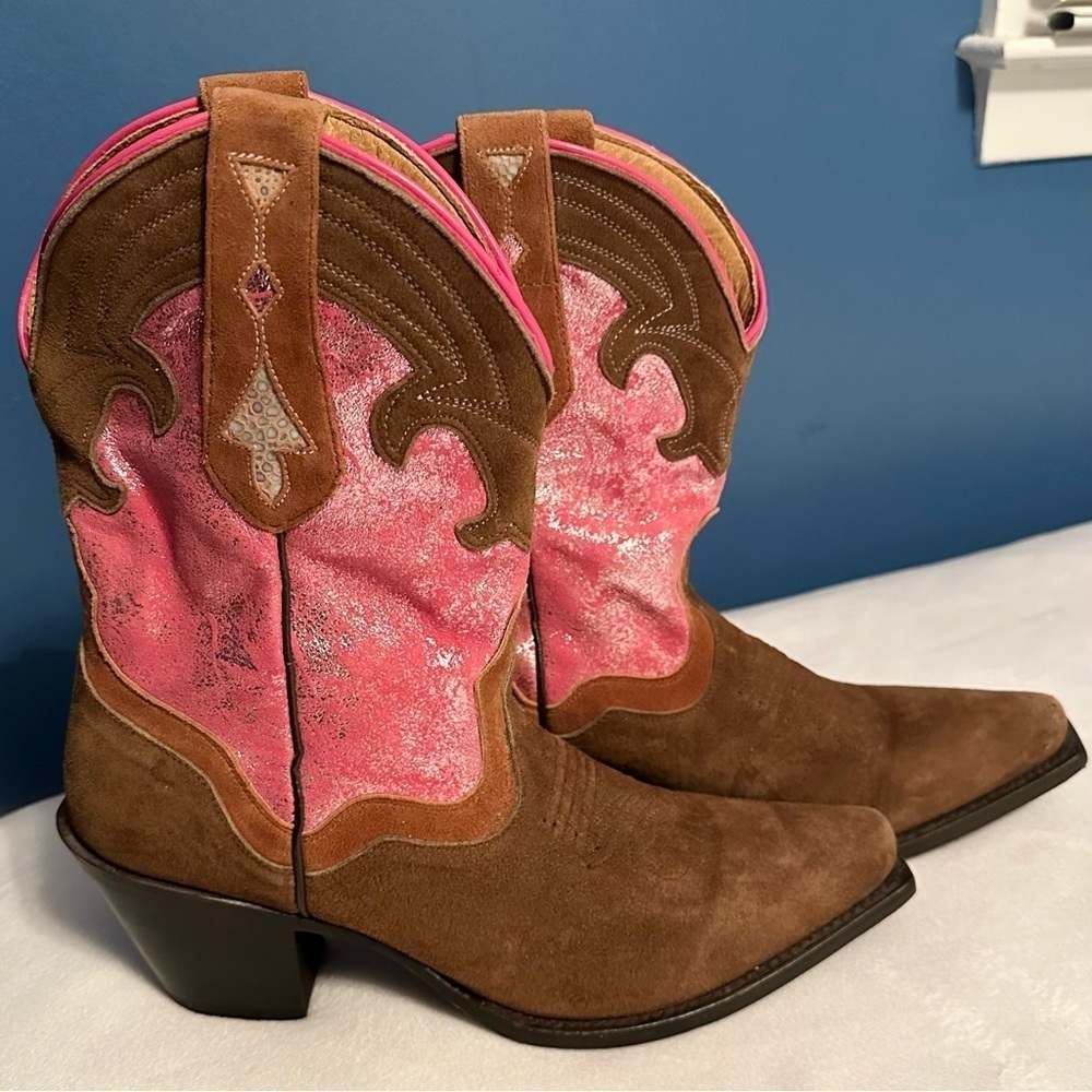 Sterling River Shimmer Pink Western Leather Cowgirl Cowboy Boot Women 9.5 brown